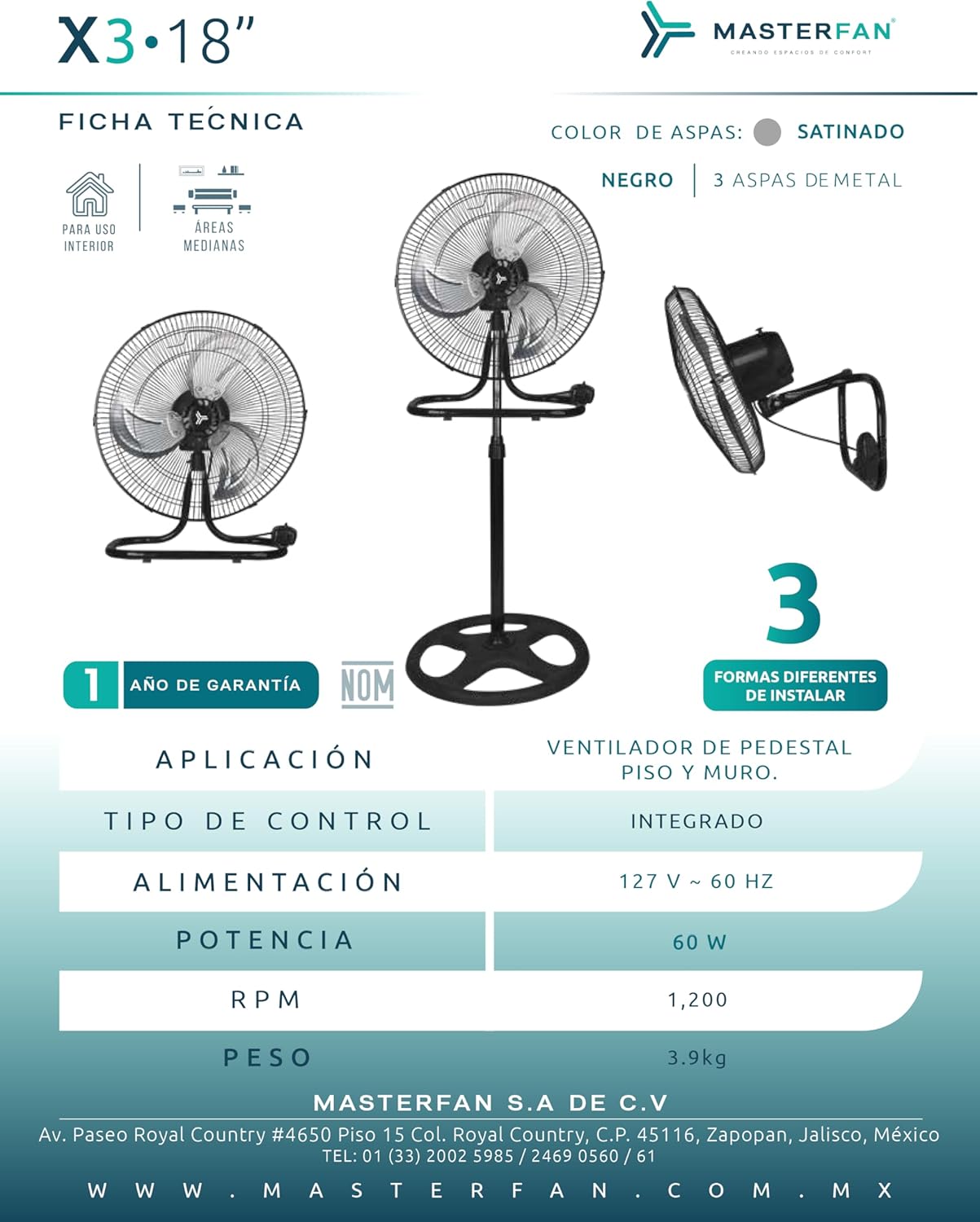 Ventilador X3 18 Pulgadas Negro Masterfan