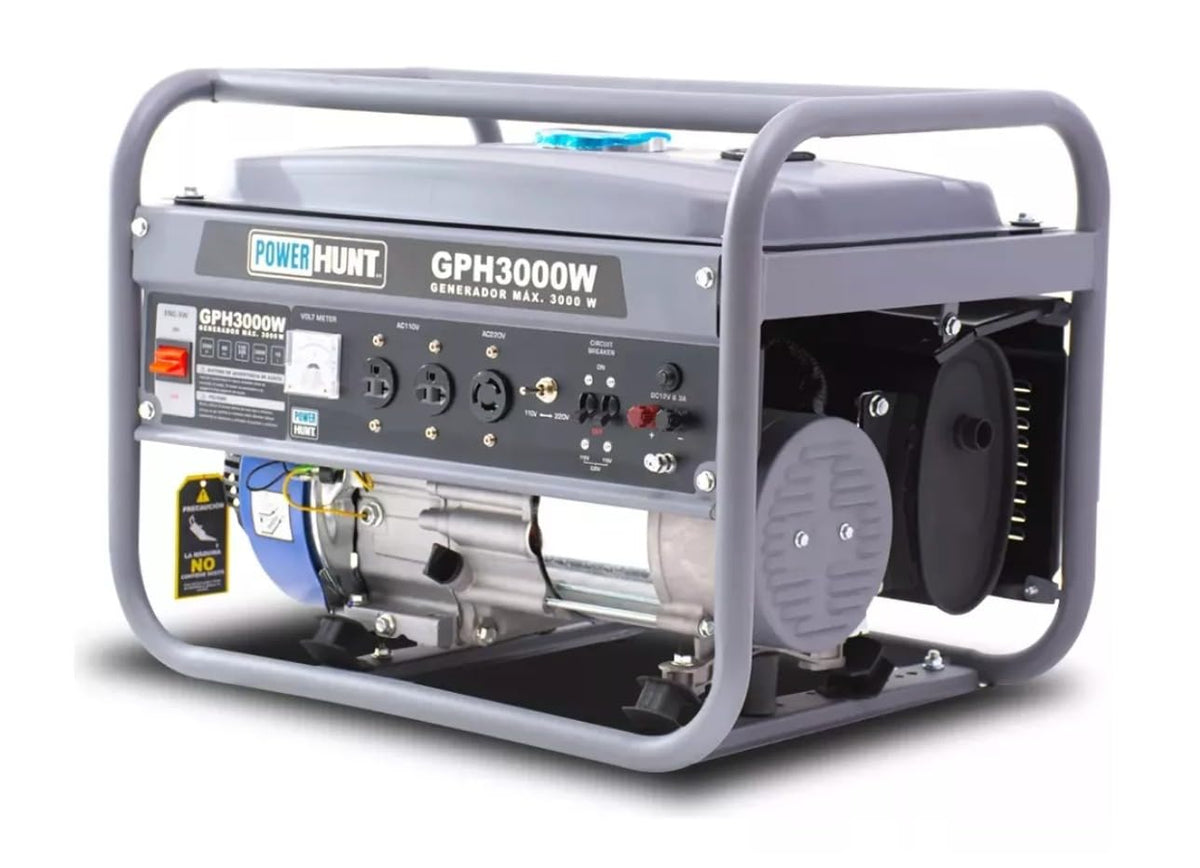 Generador Eléctrico Portátil Power Hunt 3000W Gasolina 6.5HP 110V/220V Tanque 15L