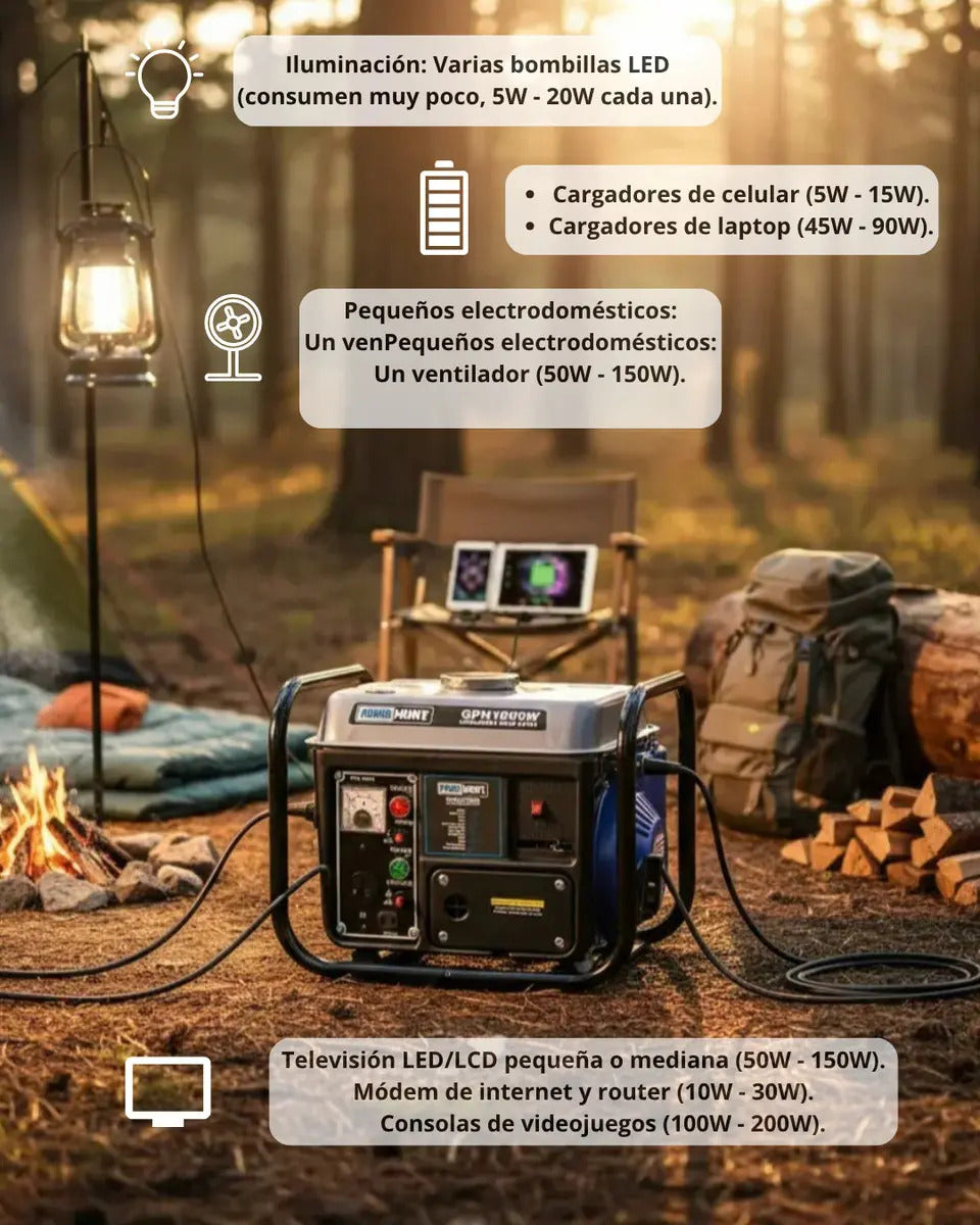 Generador Portátil Power Hunt 1000w Monofásico 2 Tiempos A Gasolina Gph1000w