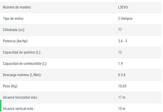 Pulverizadora CIFARELLI L3EVO 77cc 3.6kw 5hp mochila pro