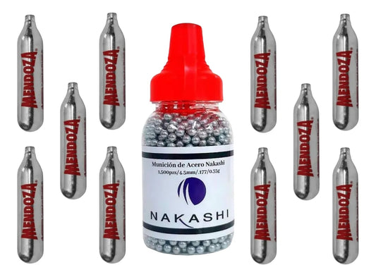 Kit Mendoza Con 10 Tanques Co2 Para Pistola Y 1500 Balines