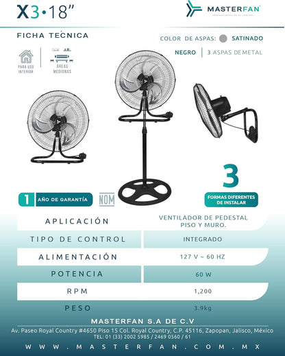 Ventilador X3 18 Pulgadas Negro Masterfan