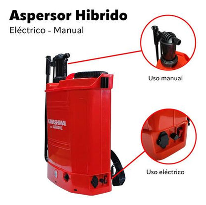 Fumigadora Aspersora Eléctrico/Manual 20lts Hibrido Kawashima Akh20l Color Rojo incluye accesorios