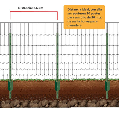 Poste Ganadero Tipo T 2.13 Metros 7ft. Paquete Con 10 Piezas