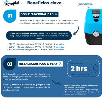 Bomba de agua inteligente Rotoplas, imanes permanentes 1/2 hp, presurizadora y centrifuga