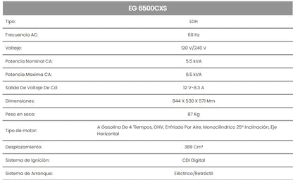 Generador EG6500CXS 6.5KVA 13HP 120/240V DC Honda LDHC