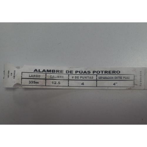 Alambre De Púas Potrero Calibre 12.5 Rollo De 30 Kg. 300 Mts